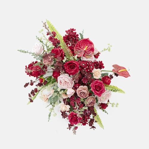 Lucky Flower Rot Greenery Künstliche Blumen Set Straße Führende Blume Ball Hochzeit Dekoration Blume Reihe Hängende Blume Reihe Bühne Arrangement (45x65cm Row) von Lucky Flower