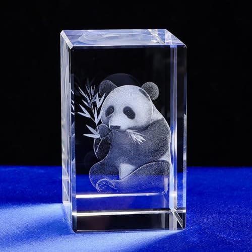 Lucky House Kristallglas Kubikadler Fisch Stadt Papier 3D Laser Skulptur Statue Feng Shui Souvenir Handwerk Geschenk (Panda) von Lucky House