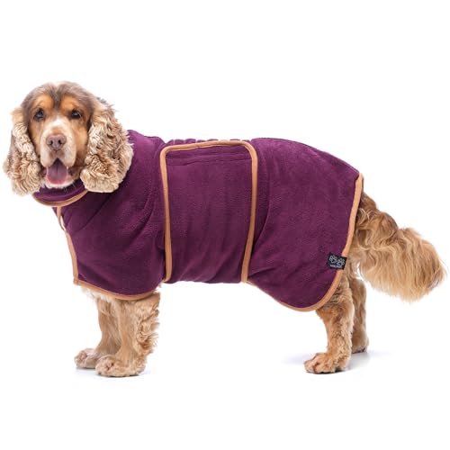 Lucky Paws® Hundebademantel – doppellagiger, Ultra-absorbierender & luxuriös weicher Bademantel Hund – Hunde in Minuten trocknen – Hundehandtuch & Hunde Bademantel in 1 (L, Pflaume) von Lucky Paws