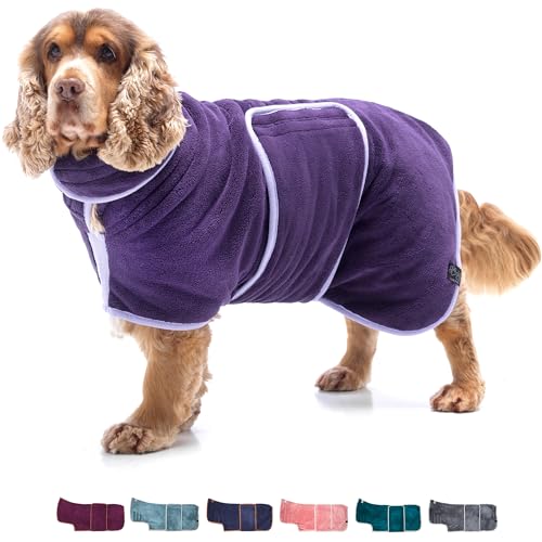 Lucky Paws® Luxuriöser Hundebademantel - Doppellagiger Bademantel Hund - Super saugfähiger Ultraweicher Hundehandtuch/Hundebademantel für große, mittelgroße und kleine Hunde (M, Aubergine) von Lucky Paws