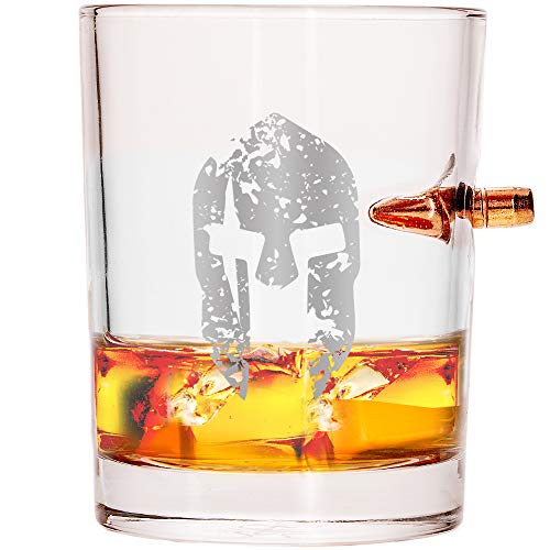 Lucky Shot Bullet Whiskyglas | Handgefertigt mit .308/7.62 Kaliber Kugel der Seite | Gravur "Molon Labe" | Gehärtetes Borosilikat-Whiskyglas (300ml) von Lucky Shot
