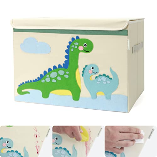 LUCKY SIGN - Aufbewahrungsbox Kinder Spielzeugkiste mit Deckel Wasserdicht und Waschbare Aufbewahrungskorb mit 2 Griffen Faltbare Spielzeug Box Organisator für Kinderzimmer , 51x36x36cm - Dino von Lucky Sign