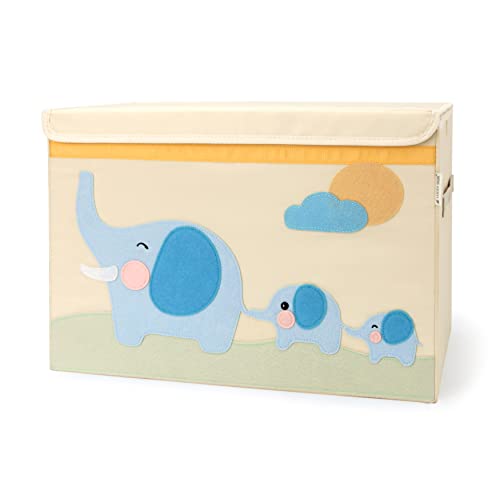 LUCKY SIGN - Aufbewahrungsbox Kinder Spielzeugkiste mit Deckel Wasserdicht und Waschbare Aufbewahrungskorb mit 2 Griffen Faltbare Spielzeug Box Organisator für Kinderzimmer , 51x36x36cm - Elefant von Lucky Sign