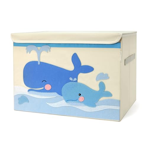 LUCKY SIGN - Aufbewahrungsbox Kinder Spielzeugkiste mit Deckel Wasserdicht und Waschbare Aufbewahrungskorb mit 2 Griffen Faltbare Spielzeug Box Organisator für Kinderzimmer , 51x36x36cm - Wal von Lucky Sign