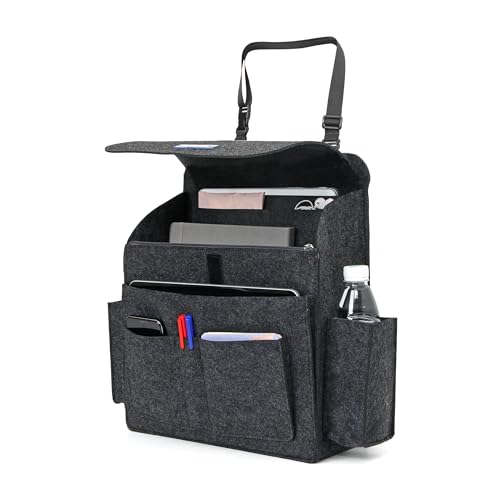 Lucky Sign Auto Organizer Vorne, Autositz Organizer Rücksitz, Auto Aufbewahrung für Beifahrersitz mit Verstellbaren Schultergurten & Separaten Taschen für Laptop Dateien Bücher Handy, Dunkelgrau von Lucky Sign
