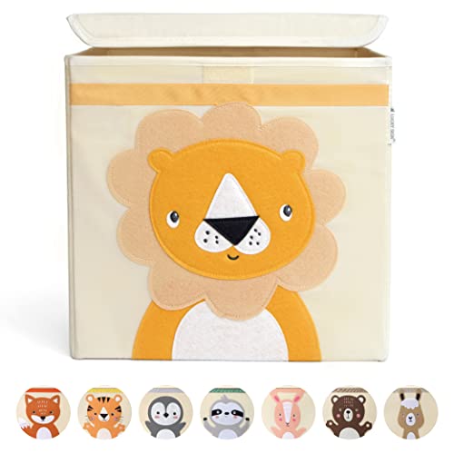 Lucky Sign Box Aufbewahrung Kinder Extra Stabile Spielzeugbox mit Deckel Ordnungsbox Wasserdicht und Waschbare Spielzeugaufbewahrung für Kinder Spielzeugbox mit Tier Motiv, 33x33x33 cm - Baby Löwen von Lucky Sign