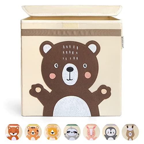Lucky Sign Box Aufbewahrung Kinder Extra Stabile Spielzeugbox mit Deckel Ordnungsbox Wasserdicht und Waschbare Spielzeugaufbewahrung für Kinder Spielzeugbox mit Tier Motiv, 33x33x33 cm - Bärchen von Lucky Sign