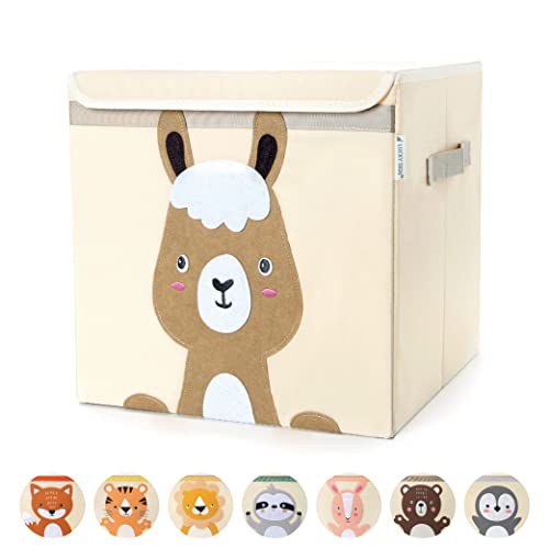 Lucky Sign Spielzeugkiste mit Deckel Aufbewahrungsbox Kinder Faltbare Aufbewahrungskorb mit Griff Wasserdicht und Waschbare Spielzeug Box Organisator für Kinderzimmer - 33x33x33 cm, Alpaka von Lucky Sign