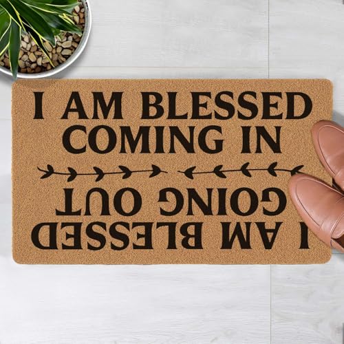 Fußmatte mit Aufschrift "Welcome I Am Blessed Coming In And Going Out", für den Innen- und Außenbereich, flache Bodenmatten, rutschfest, langlebig, Eingangsteppiche für Eingang, Terrasse, stark von LuckyChu