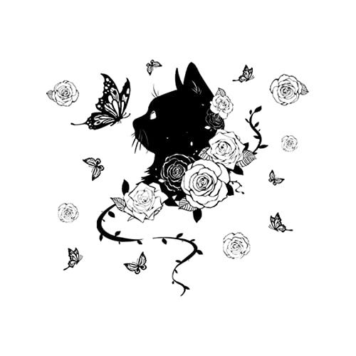 LuckyGGT Wandaufkleber Schwarze Katze Blume Schmetterling Aufkleber Hintergrund Wand Wohnkultur Selbstklebende Tapete 30 * 60cm von LuckyGGT