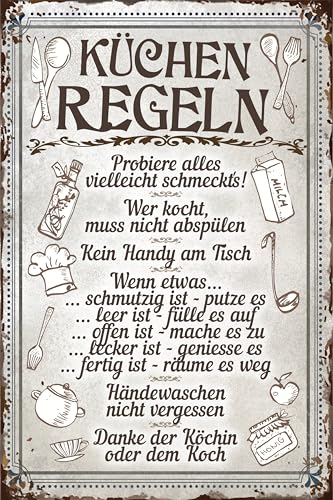 30 x 20 cm Blechschild - Küchenregeln - lustiger Spruch, Lebensweisheit, Küchen Deko Vintage Schild von LuckyLinde