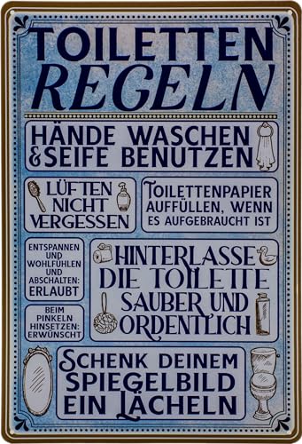 30 x 20 cm Blechschild - Toiletten Regeln - lustiger Spruch, Deko Schild, Lebensweisheit, WC Regeln von LuckyLinde