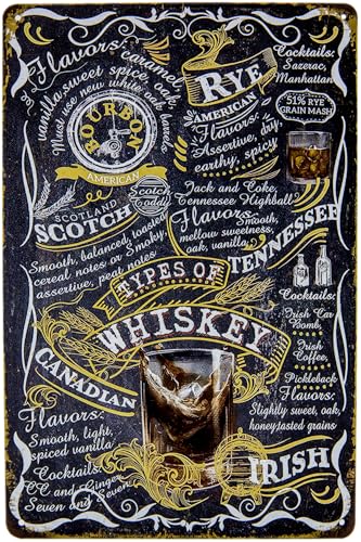30 x 20 cm Blechschild für Whisky und Whiskey Liebhaber und Genießer - Retro Vintage Bar Deko Schild - Übersicht, Rezept Schild von LuckyLinde