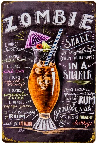 30 x 20 cm - Retro Blechschild, Bar Schild, Cocktail Rezept, Wand Deko für Zombie und Rum Liebhaber 30 x 20 cm - Retro Blechschild, Bar Schild, Cocktail Rezept, Wand Deko für Zombie und Rum Liebhaber von LuckyLinde