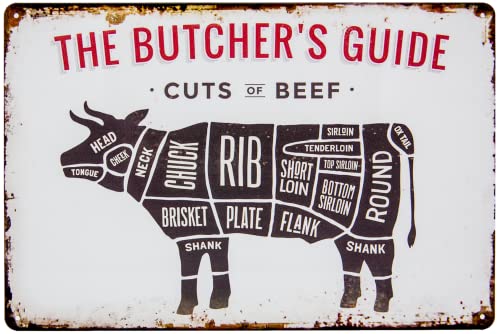 30 x 20 cm - Retro Blechschild für Grill und Koch Fans - "The Butchers Guide - Cuts of Beef" - Metzger, Fleischer BBQ Übersicht von LuckyLinde