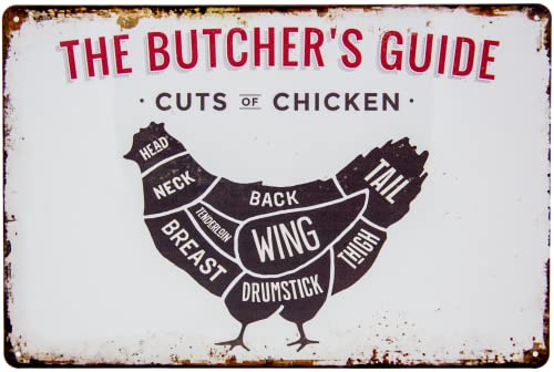 30 x 20 cm - Retro Blechschild für Grill und Koch Fans - "The Butchers Guide - Cuts of Chicken" - Metzger, Fleischer BBQ Übersicht von LuckyLinde