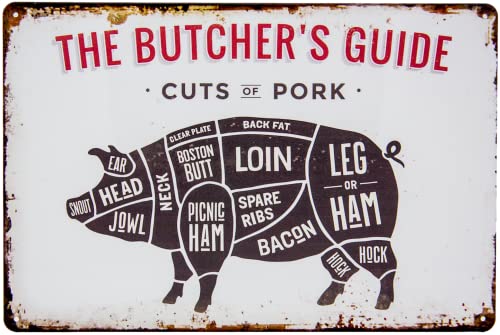 30 x 20 cm - Retro Blechschild für Grill und Koch Fans - "The Butchers Guide - Cuts of Pork" - Metzger, Fleischer BBQ Übersicht von LuckyLinde