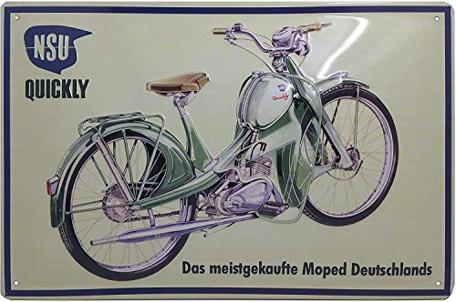 LUCKYLINDE geprägtes Blechschild passend für NSU Motorrad und Moped Fans, Deko Werkstatt, Garagen Oldtimer Schild 20 x 30 cm (Quickly) von LuckyLinde