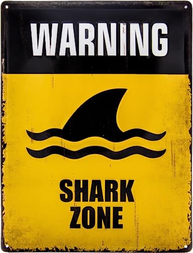 Großes 40 x 30 cm Hinweis Pool Schild Blechschild lustiger Spruch: Warning - Shark Zone! Achtung Hai - Schwimmen auf eigene Gefahr von LuckyLinde
