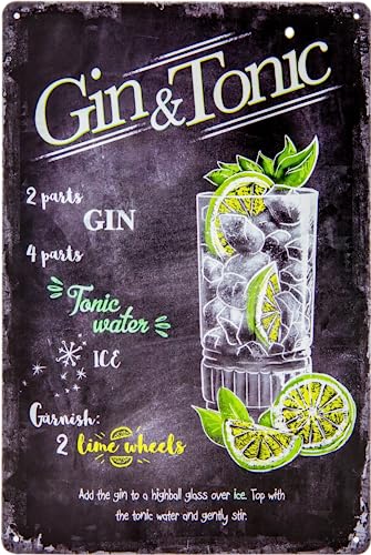LUCKYLINDE – 30 x 20 cm Blechschild – Bar, Restaurant, Pub, Partykellder Deko Schild, Cocktail Übersicht Tafel - Gin Tonic (schwarz) von LuckyLinde