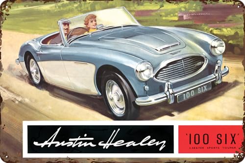 LUCKYLINDE Retro Blechschild passend für AUSTIN HEALEY Oldtimer Fans und Liebhaber, Werkstatt und Garagen Schild, 20 x 30 cm - 100 six V1 von LuckyLinde