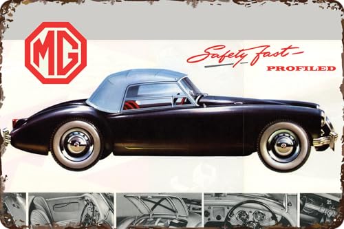 LUCKYLINDE Retro Blechschild passend für MG Oldtimer Fans und Liebhaber, Werkstatt und Garagen Schild, 20 x 30 cm - Profiled von LuckyLinde