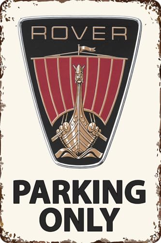 LUCKYLINDE Retro Blechschild passend für ROVER Oldtimer Fans und Liebhaber, Werkstatt und Garagen Schild, 20 x 30 cm - Parking Only V2 von LuckyLinde