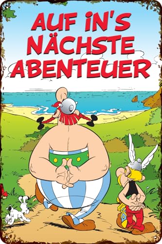 LUCKYLINDE - XL Retro Blechschild, ASTERIX und OBELIX, französiche kult Comic Serie, Deko Schild, 30 x 40 cm (Auf ins nächste Abenteuer) von LuckyLinde