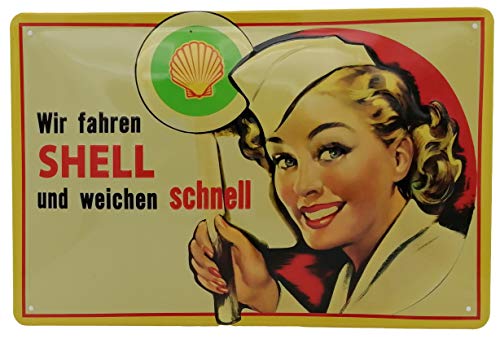 LUCKYLINDE geprägtes Blechschild passend für SHELL Fans, Deko Werkstatt, Garagen Tankstelle Rallye Auto Oldtimer Schild 20 x 30 cm (SHELL) von LuckyLinde