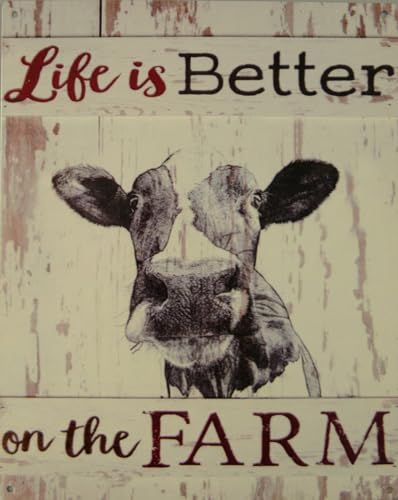 "Life is better on the Farm" - Kuhstall Bauernhof Blechschild Schild - Torschild im Vintage Design - 25 x 20 cm - Spruch: "Das Leben ist schöner auf dem Bauernhof" von LuckyLinde