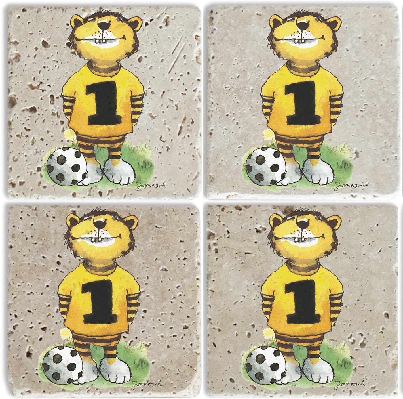 LuckyLinde Getränkeuntersetzer Der Tiger mit Fußball, Set, 4-tlg., Janosch Set Topfuntersetzer Naturstein Untersetzer 10x10x1cm LuckyLinde Getränkeuntersetzer Der Tiger mit Fußball, Set, 4-tlg., Janosch Set Topfuntersetzer Naturstein Untersetzer 10x10x1cm von LuckyLinde