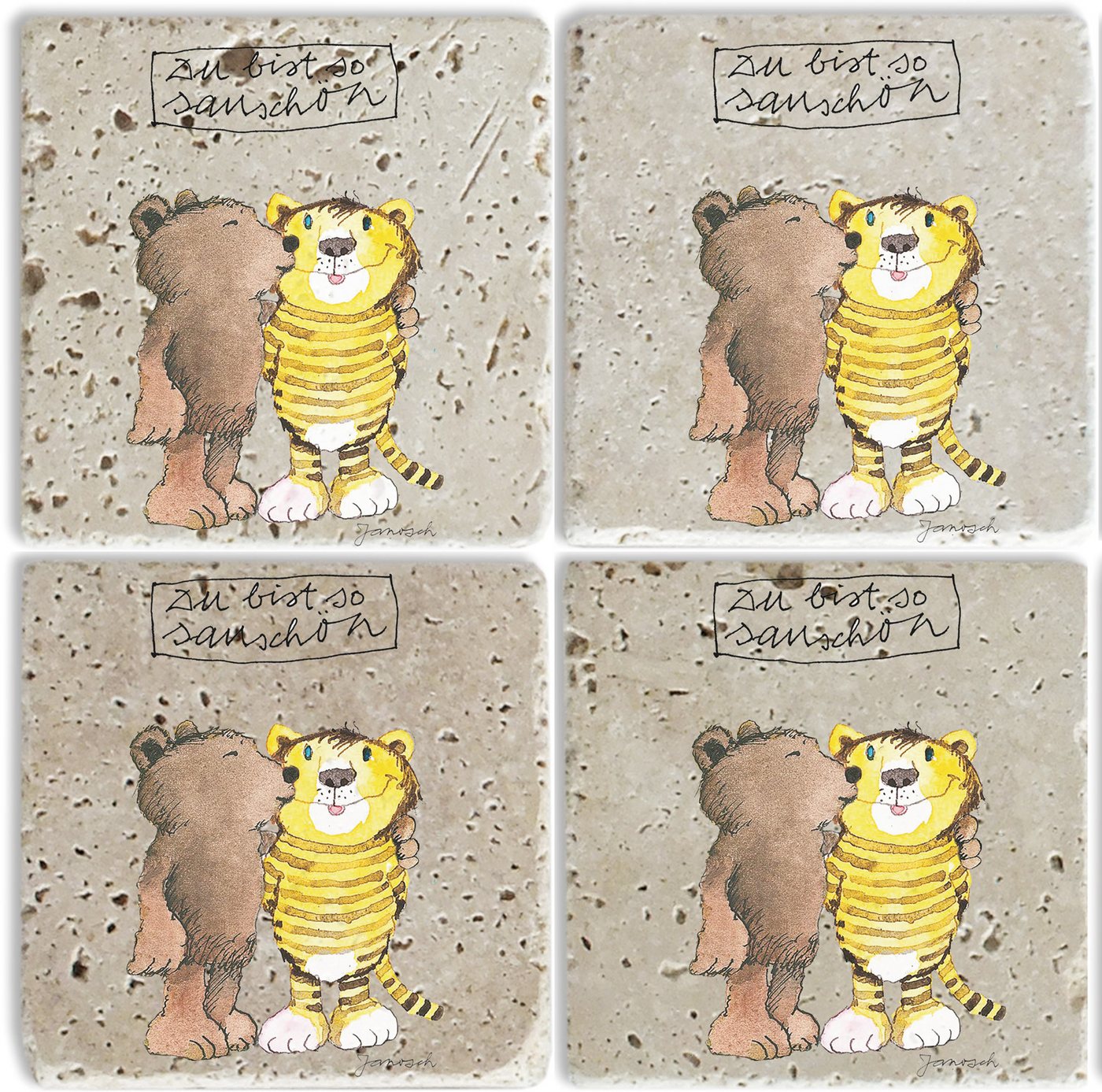 LuckyLinde Getränkeuntersetzer Der kleine Bär und der Tiger, Set, 4-tlg., Janosch Set Topfuntersetzer Naturstein Untersetzer 10x10x1cm LuckyLinde Getränkeuntersetzer Der kleine Bär und der Tiger, Set, 4-tlg., Janosch Set Topfuntersetzer Naturstein Untersetzer 10x10x1cm von LuckyLinde
