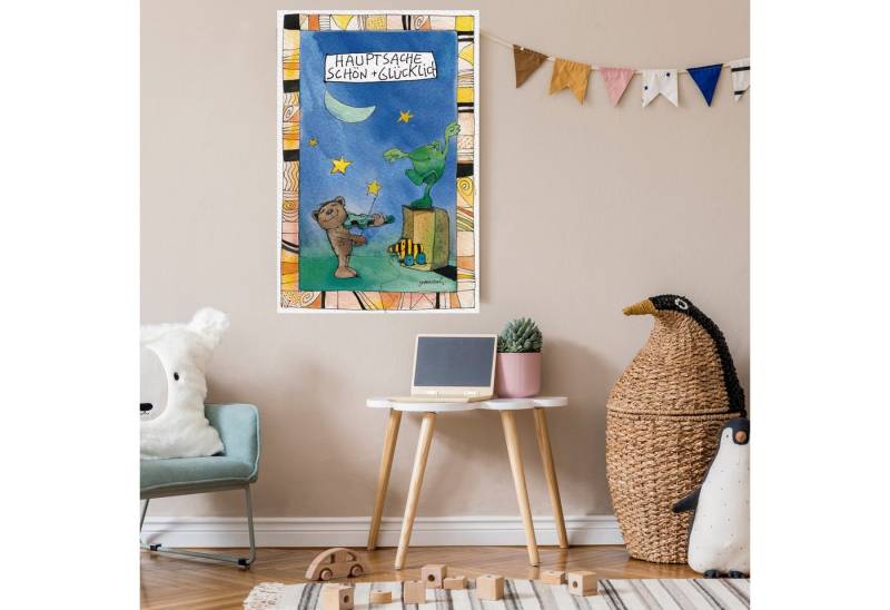 LuckyLinde Leinwandbild Der kleine Bär - Hauptsache schön glücklich, (1 St), Exklusive JANOSCH Kindermotive von LuckyLinde