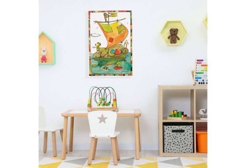 LuckyLinde Leinwandbild Der kleine Bär und der kleine Tiger auf dem Segelboot, (1 St), Exklusive JANOSCH Kindermotive von LuckyLinde
