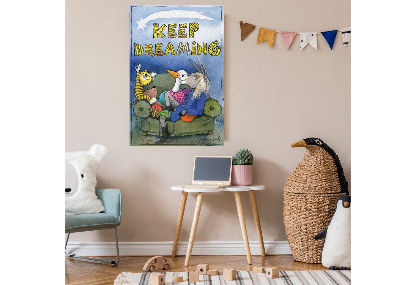 LuckyLinde Leinwandbild Der kleine Bär und der kleine Tiger mit Freunden, (1 St), Exklusive JANOSCH Kindermotive von LuckyLinde