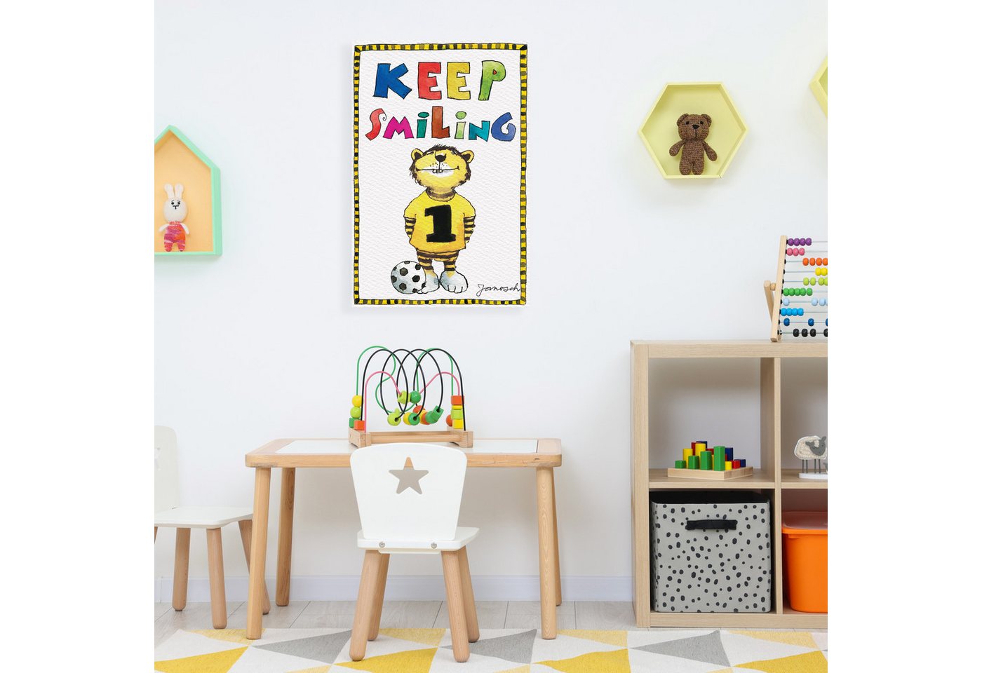 LuckyLinde Leinwandbild Der kleine Tiger mit Fußball, Ente, Enten, Figuren, Filmfiguren, Motivationsbilder, Schriftzug, Sport, Sprüche, Tiere, Tiger, little star (1 St), Exklusive JANOSCH Kindermotive von LuckyLinde