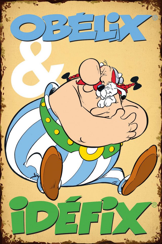 LuckyLinde Metallbild Obelix und Idefix II, Cartoon, Comic, Fantasy, Figuren, Film, Filmfiguren (1 St), Stahlschild 20x30 cm Wanddeko Bild zum Film "Kampf der Häuptlinge" von LuckyLinde