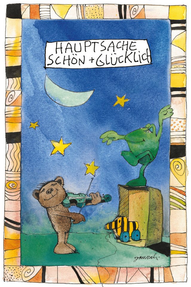 LuckyLinde Wanddekoobjekt Der kleine Bär - Hauptsache schön glücklich (1 St), Exklusive JANOSCH Kindermotive, Stahlschild von LuckyLinde