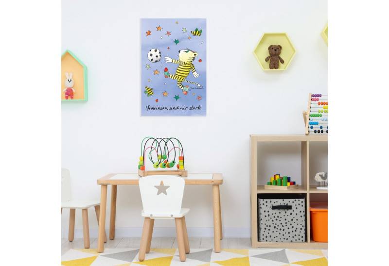 LuckyLinde Wanddekoobjekt Der kleine Tiger mit Fußball - Gemeinsam stark (1 St), Exklusive JANOSCH Kindermotive, Stahlschild von LuckyLinde
