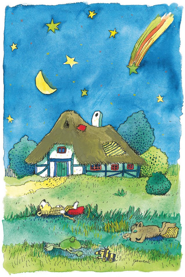 LuckyLinde Wanddekoobjekt Der kleine Tiger und der kleine Bär bei Nacht (1 St), Exklusive JANOSCH Kindermotive, Stahlschild von LuckyLinde