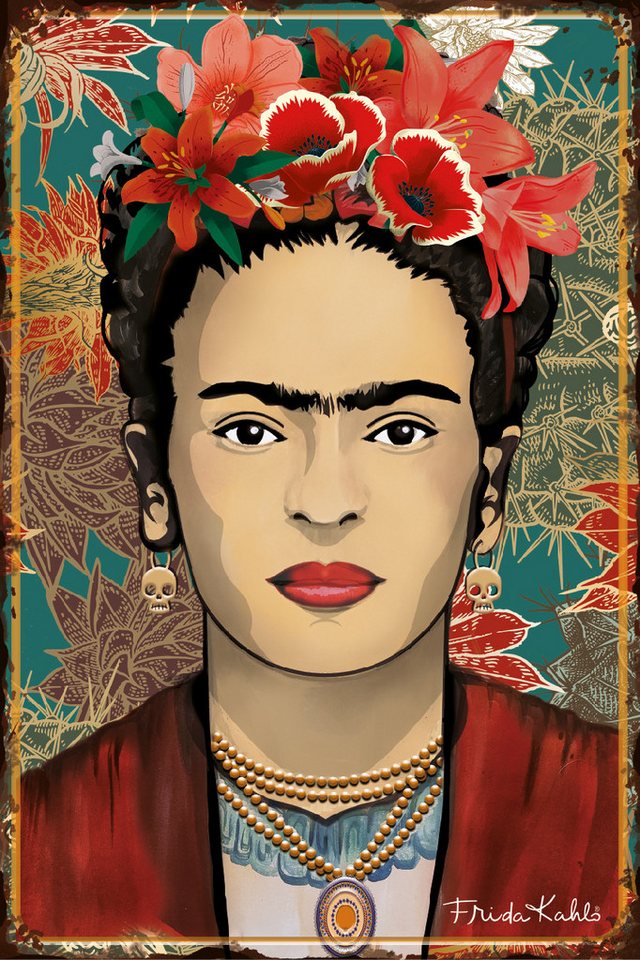 LuckyLinde Wanddekoobjekt Frida Kahlo - Blumenkranz (1 St), Exklusive JANOSCH Kindermotive, Stahlschild von LuckyLinde