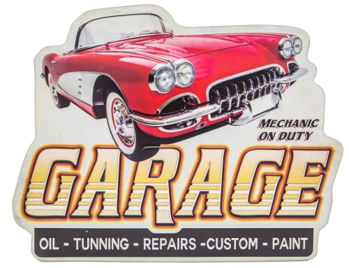 Mehr Relief-Schilder hier... Oldtimer Garage Deko Schild - Geprägtes und gestanztes Retro Blechschild US Vintage Diner 38 x 37 cm, bunt von LuckyLinde