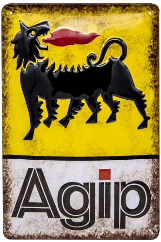 LUCKYLINDE geprägtes Blechschild passend für AGIP Fans, Deko Werkstatt, Garagen Tankstelle Rallye Auto Oldtimer Schild 20 x 30 cm (AGIP) von LuckyLinde