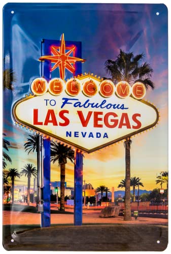 Retro Blechschild - Las Vegas Hinweis Schild, Deko Schild, Poker Casino Fans - hochwertig geprägtes Stahlblech - 3D Effekt - 30 x 20 cm von LuckyLinde