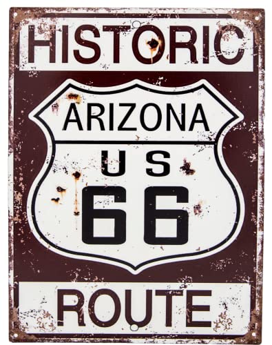 Retro Blechschild - US Historic Route 66 - Deko Schild, Werkstatt Schild, 33 x 25 cm, braun von LuckyLinde