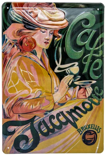 Retro Blechschild - Vintage Nostalgie Kaffee, Jugendstil Café Deko Schild - hochwertig geprägtes Stahlblech - 3D Effekt - 30 x 20 cm von LuckyLinde