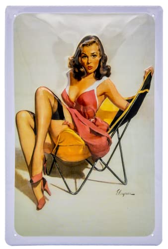 Retro Blechschild - Vintage Nostalgie Pin Up Girl (Camping) - hochwertig geprägtes Stahlblech - Deko Schild, 3D Effekt - 30 x 20 cm von LuckyLinde