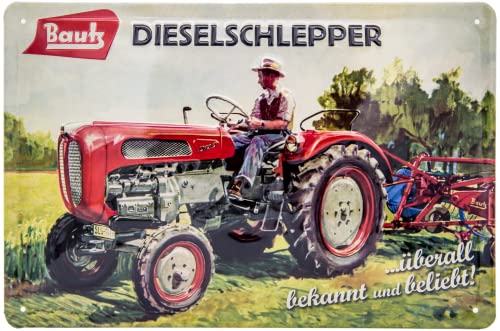 Retro Oldtimer Trakor Blechschild passend für Bautz Fans - Vintage Werbeschild, Garagen, Werkstatt Deko Schild geprägt, 30 x 20 cm von LuckyLinde
