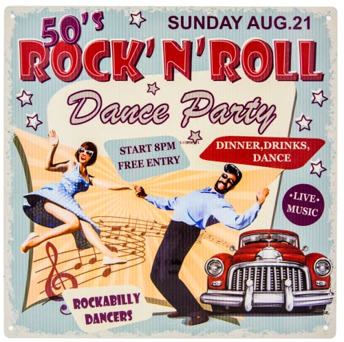 Retro Vintage Blechschild - 50er Jahre Rock n Roll Dance Party - Deko Schild, 30 x 30 cm von LuckyLinde