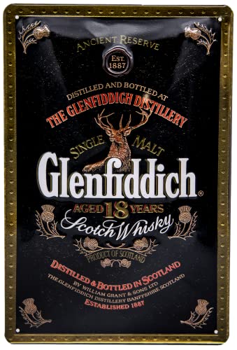 Retro Whisky Blechschild - passend für Glenfiddich Scotch Genießer - Bar WhiskyKeller Deko Schild - hochwertig geprägtes Stahlblech - 3D Effekt - 30 x 20 cm von LuckyLinde